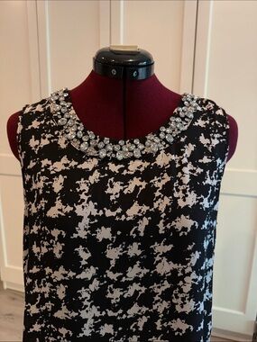 Daniel Rainn Black and White Beaded Neckline Midi Dress